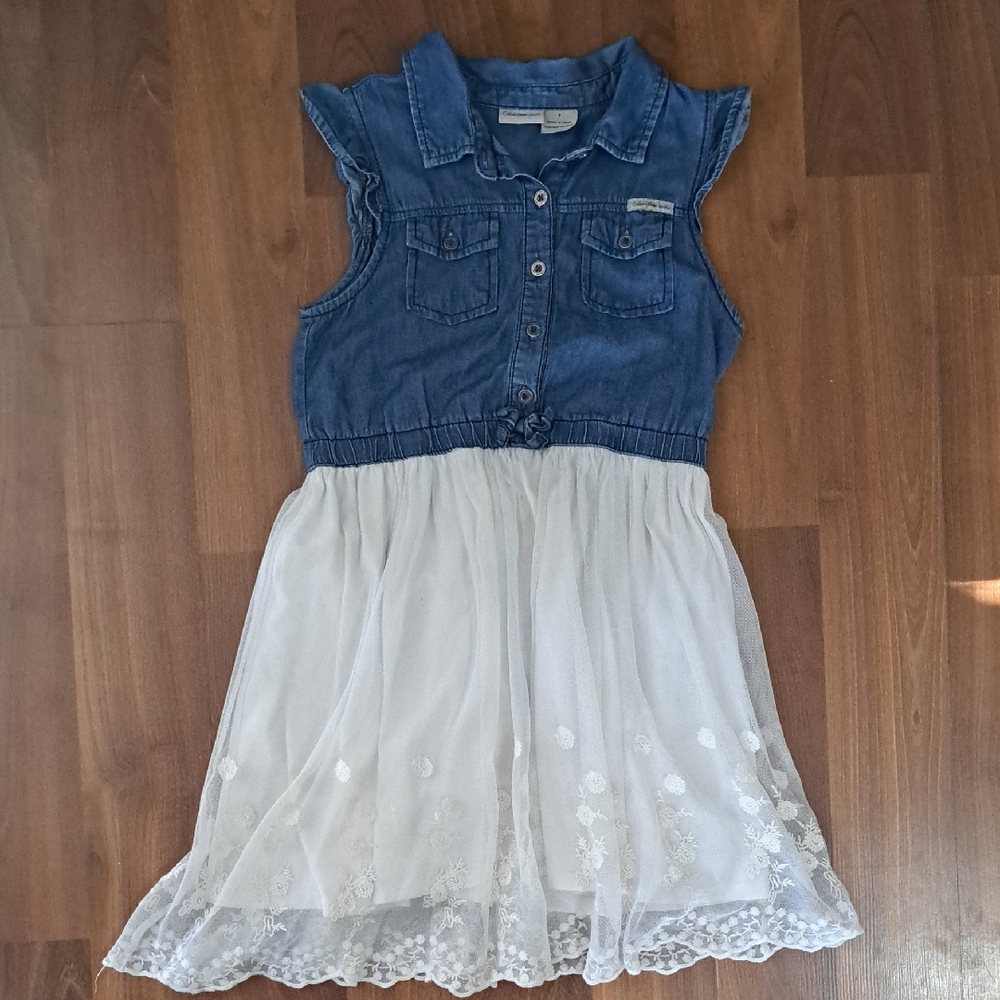 Calvin Klein Jeans Blue Denim Top with Cream Skirt Girls' Dress